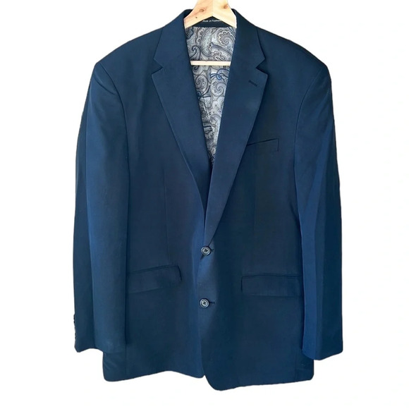 Lauren Ralph Lauren Navy Blazer Sports Coat 42L Microsuede Feel. Paisley Lined